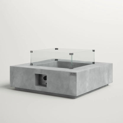 Living Source International Concrete/Glass Fire Pit Table, 34 x 34 in, Square, 40000 BTU, Propane, Powder Coated Finish with Automatic Shutoff