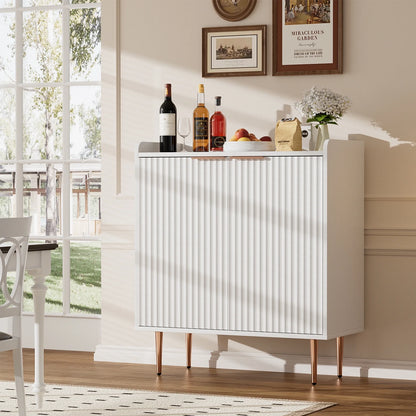 ERYTLLY Coffee Bar Cabinet with Wine Rack & Glass Holder, Kitchen Sideboard Buffet Cabinet with Storage,Wine Bar Cabinet with Fluted Doors for Living Room Dining, White