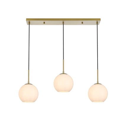Baxter 3 Lights Brass Pendant With Frosted White Glass