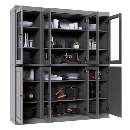 Palace Imports 100% Solid Wood Kitchen Pantry Storage Cabinet with Glass Doors and Adjustable Shelves, Black