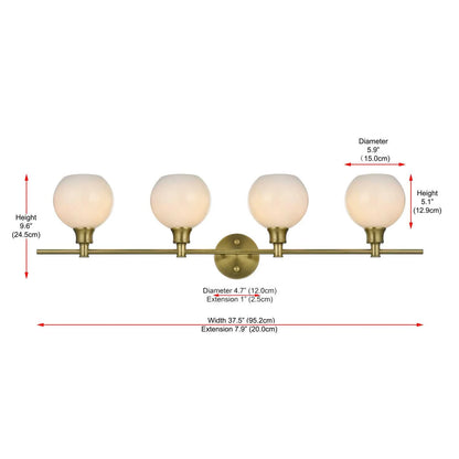 Collier 4 light Brass and Frosted white glass Wall sconce