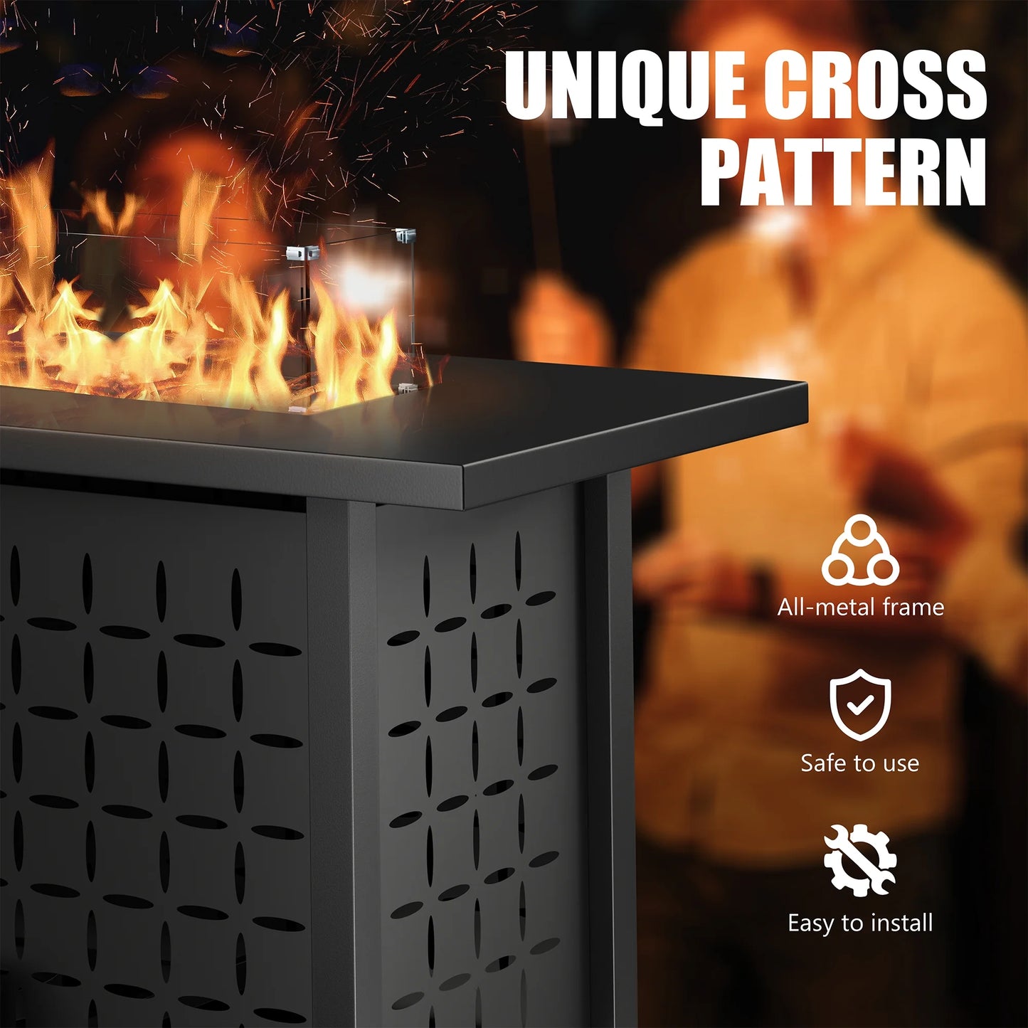 Walsunny 43 Inch Gas Fire Pit Table 40,000 BTU Outdoor Rectangular Propane Firepit Table with Glass Wind Guard and Waterproof Cover