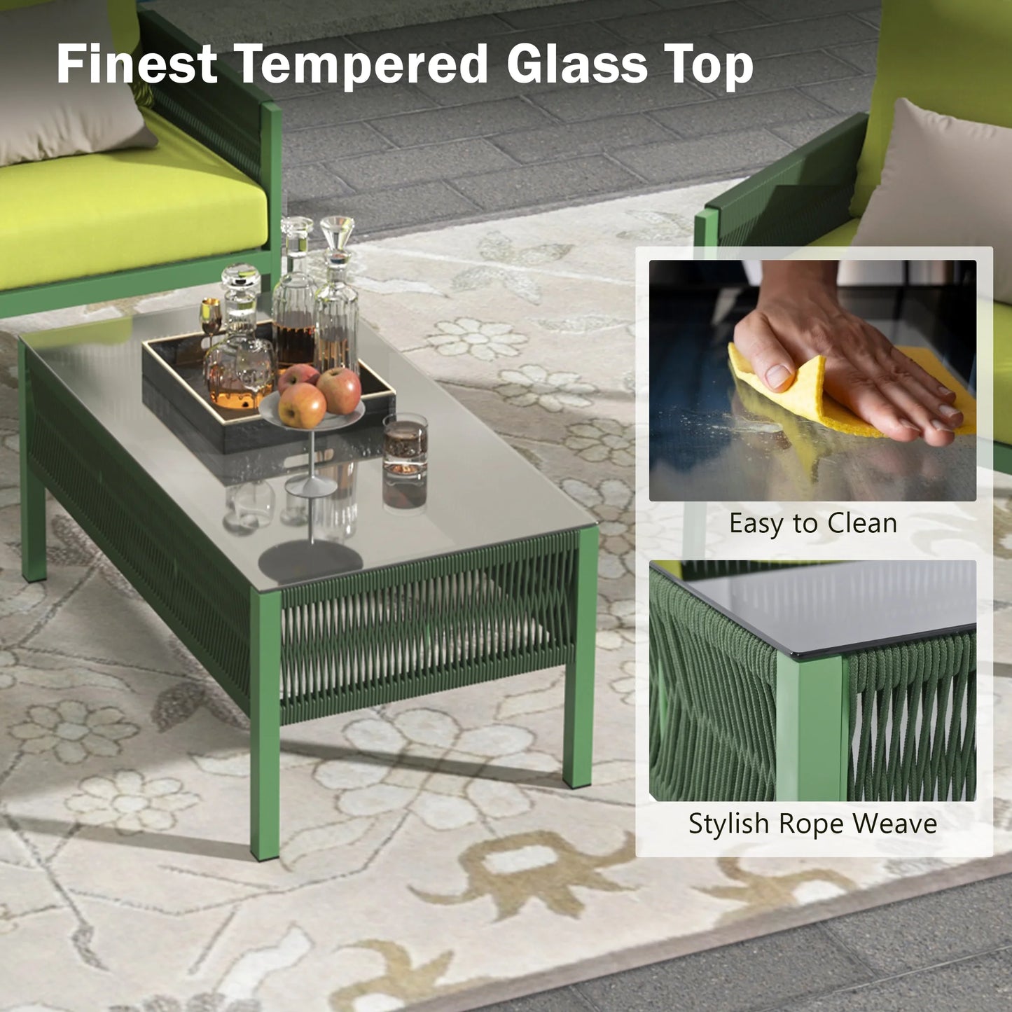 Segmart Wicker Patio Furniture Sets, 4-Piece Rope Patio Furniture Set with Tempered Glass Table, Outdoor Deep Seating Conversation Set with Thick Cushions for Backyard, Porch, Balcony
