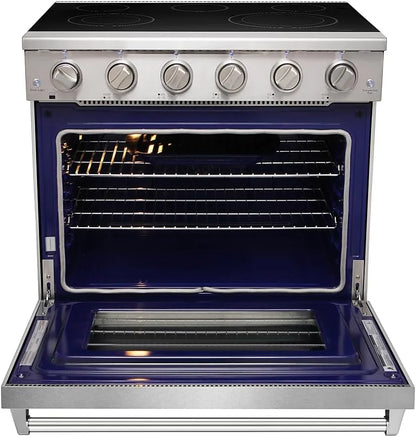 KOSTCH 36 inch Electric Range, 5-Burner Cooktop with 6.0 cu ft Convection Oven, Glass Top, in Stainless Steel