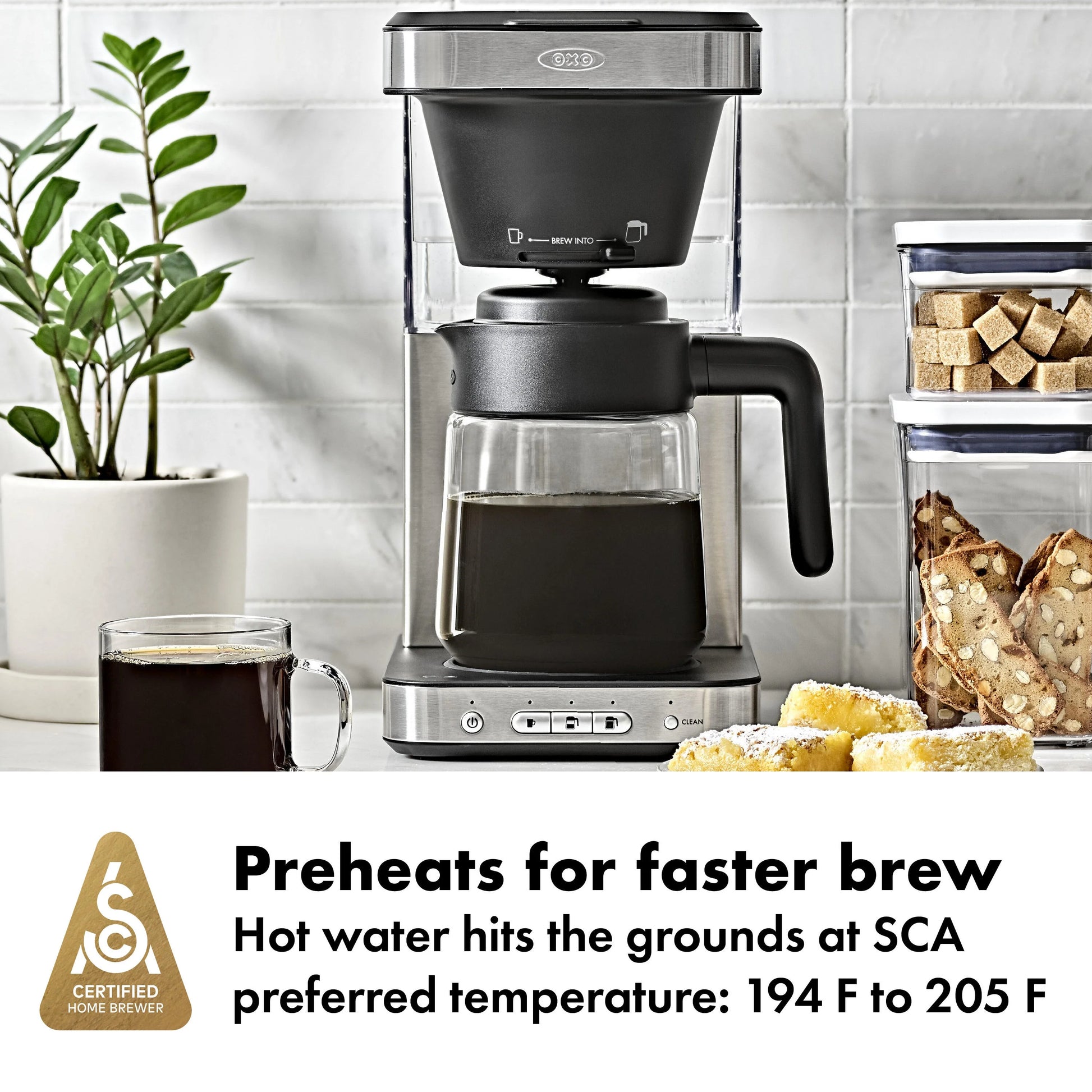 OXO Brew 8-Cup Coffee Maker with Glass Carafe and Single-Serve Option