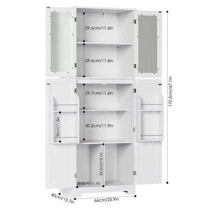 Homfa 67'' Farmhouse Kitchen Pantry Cabinet, Tall Storage Cabinet with Frosted Glass Doors for Dining Room, White
