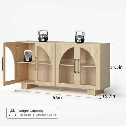 JOINICE Modern Accent Cabinet with Adjustable Shelves and Arched Glass Door,Buffet Cabinet with Storage,for Living Room,Dining Room,Entryway,Hallway,Black