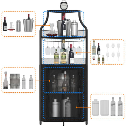 COZONY 5-Tier Retro-Styled Corner Bar Cabinet with Wine Rack, Glass Holder, and Storage Shelves, 60.6"H