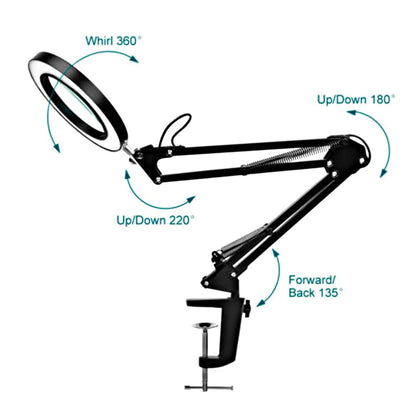 10X LED Magnifying Glass with Light, Stepless Dimmable, 3 Color Modes, Real Glass Lens Magnifying Lamp with Light Desk Lamp Clamp for Crafts, Reading, Close Work - Black