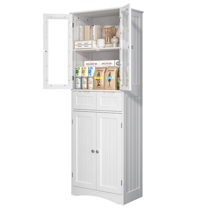 Aiho 66.9 "H Kitchen Pantry Storage Cabinet with 2 Drawers and Glass Doors for Kitchen - White