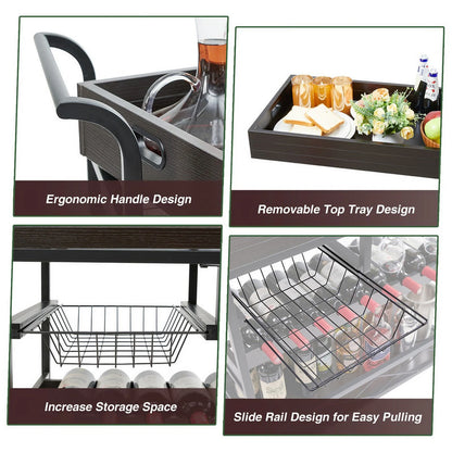 Utopia Alley KF03BZ 3 Tier Kitchen Island Cart on Lockable Wheels with Wine Rack, Glass Holder & Handle for Home