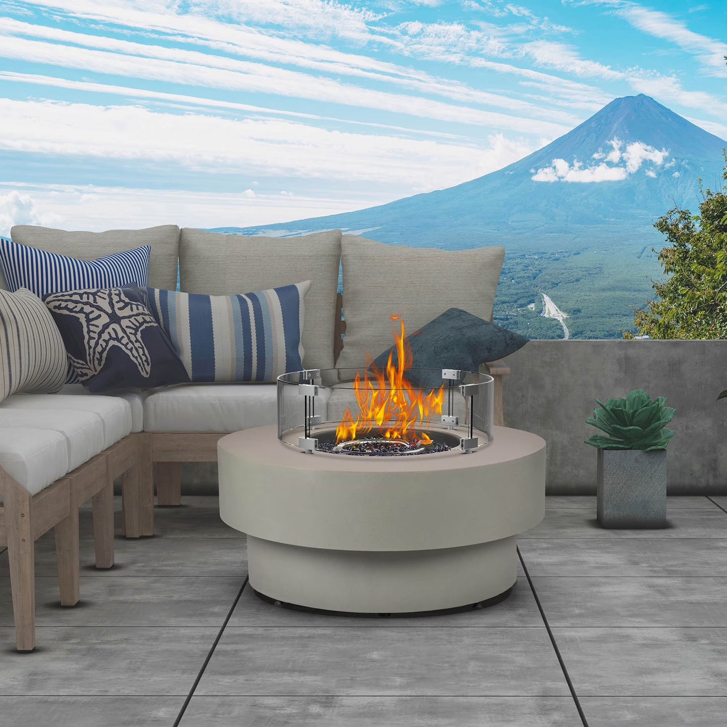 BAIDE HOME 32.5" Square Steel Low Profile Gas Fire Pit Table, 50,000 BTU Outdoor Propane Fire Pit with Lid, Glass Rocks, Cover, Pre-attached 10ft Propane Hose