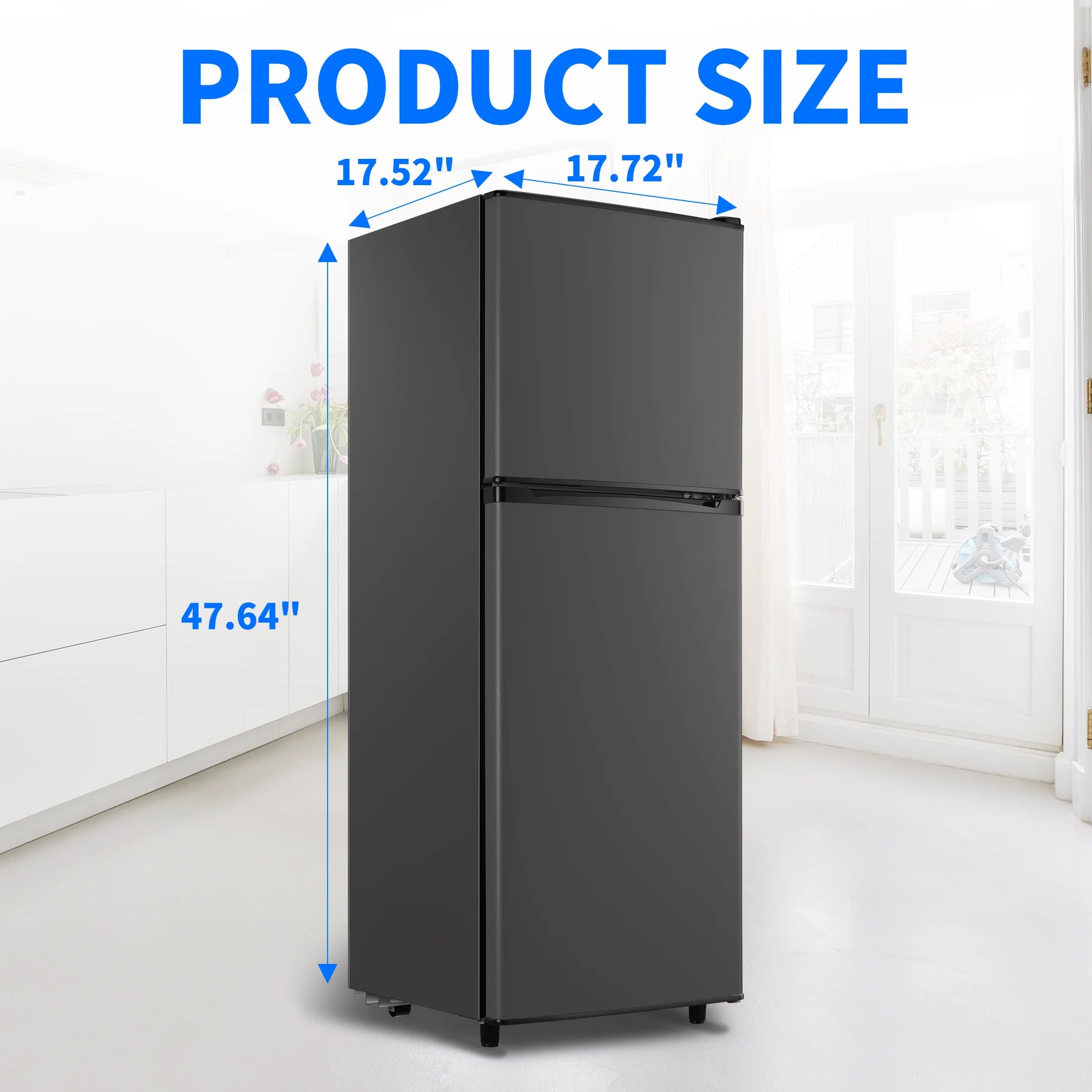 4.5 Cu.ft Compact Refrigerator 2 Door with Freezer,7 Adjustable Thermostat & 4 Removable Glass Shelves,Large Size Refrigerator for Garage/Bedroom/Kitchen/Apartment and Office,Grey