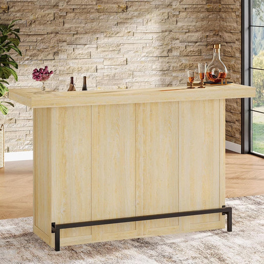 4-Tier Bar Table, 70.9-Inch Large Modern Home Bar Cabinet with Wine Glass Holder and Black Footrest