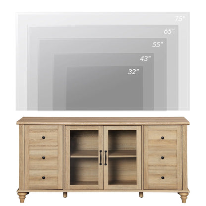 WAMPAT Sideboard Buffet Cabinets with Glass Door, Kitchen Storage Cabinets, Wood Coffee Bar Tables, Accent Sideboard Storage Cabinet Table Dining Room, Living Room,Oak
