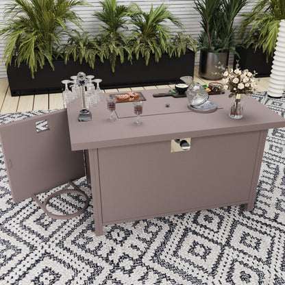 Wallowsun Outdoor Metal Fire Pit Table,40.5-inch Rectangle Red Brown Fire Pit Outdoor Companion,60000 BTU Auto-Ignition w Glass Wind Guard,Internal 20lb Propane Tank, Dust Cover