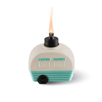 TIKI Brand Decorative Glass 5.85 inch Tall Camper Tabletop Torch White and Turquoise