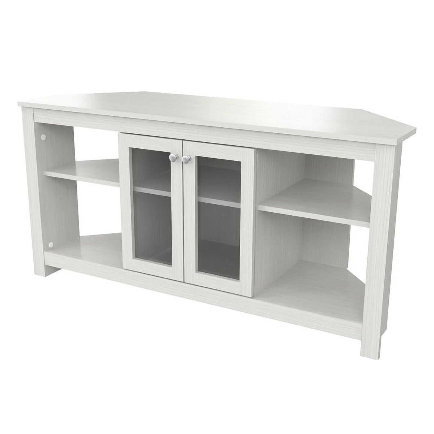 Inval Corner Laminate 60° TV Stand with Glass Doors, White