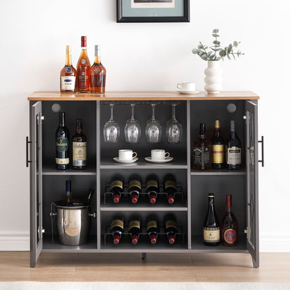 Faitaliicy Wine Bar Cabinet With Led Light Wine And Glass Rack Kitchen Buffet Sideboard Industry Coffee Bar Cabinet Freestanding Liquor Cabinet For Kitchen Dining Room Living Room