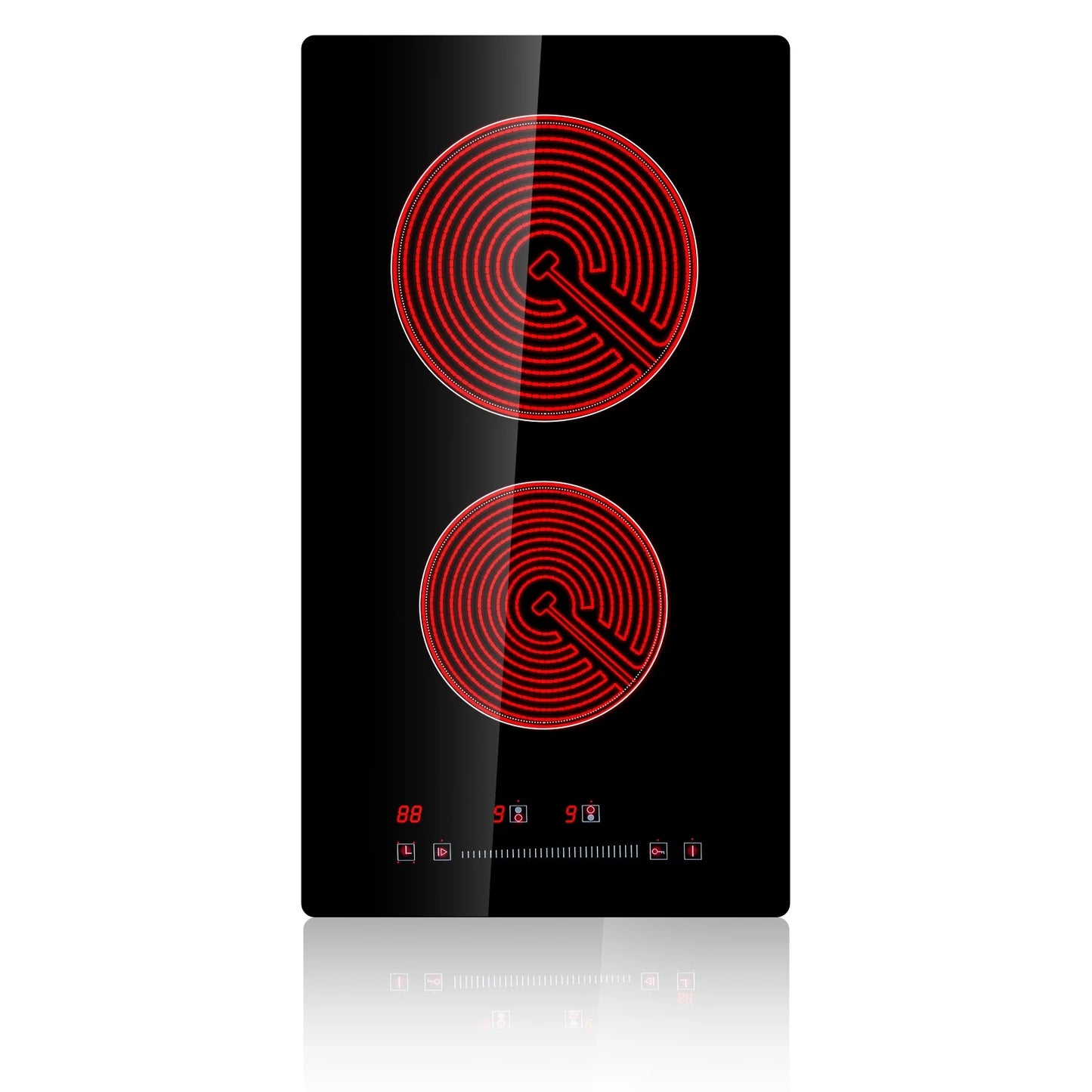 KFFKFF 2 Burner Electric Cooktop, 20 x 11.6 inches, 240V 3000W Glass Heat Plate with Touch-Sensitive Controls, Inbuilt Timer and Child Safety Feature, 9 Adjustable Heat Settings for Kitchen