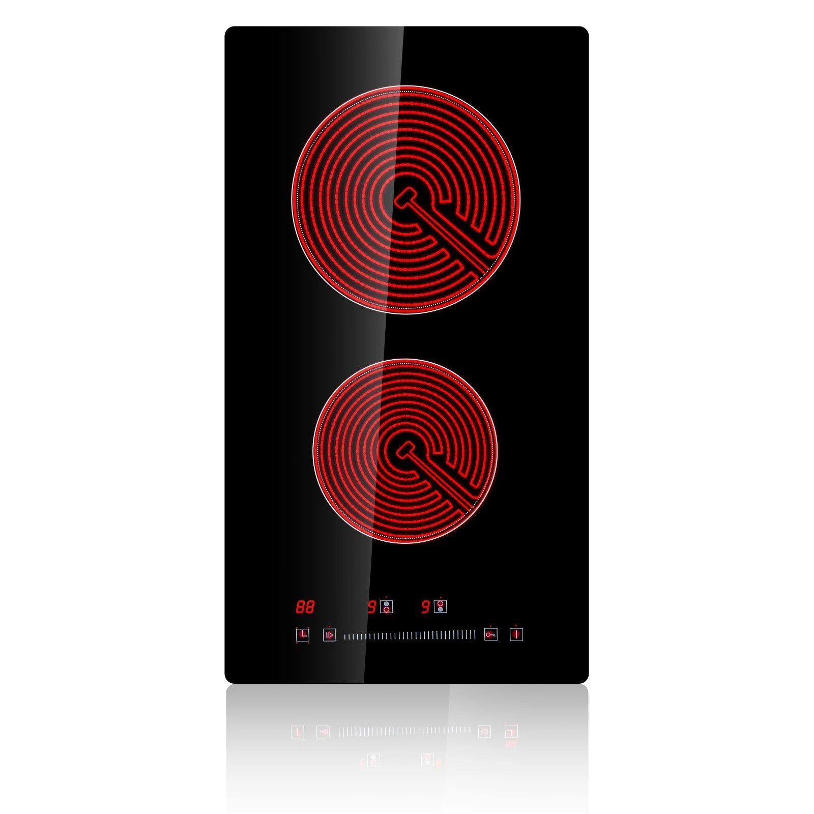 KFFKFF 2 Burner Electric Cooktop, 20 x 11.6 inches, 240V 3000W Glass Heat Plate with Touch-Sensitive Controls, Inbuilt Timer and Child Safety Feature, 9 Adjustable Heat Settings for Kitchen