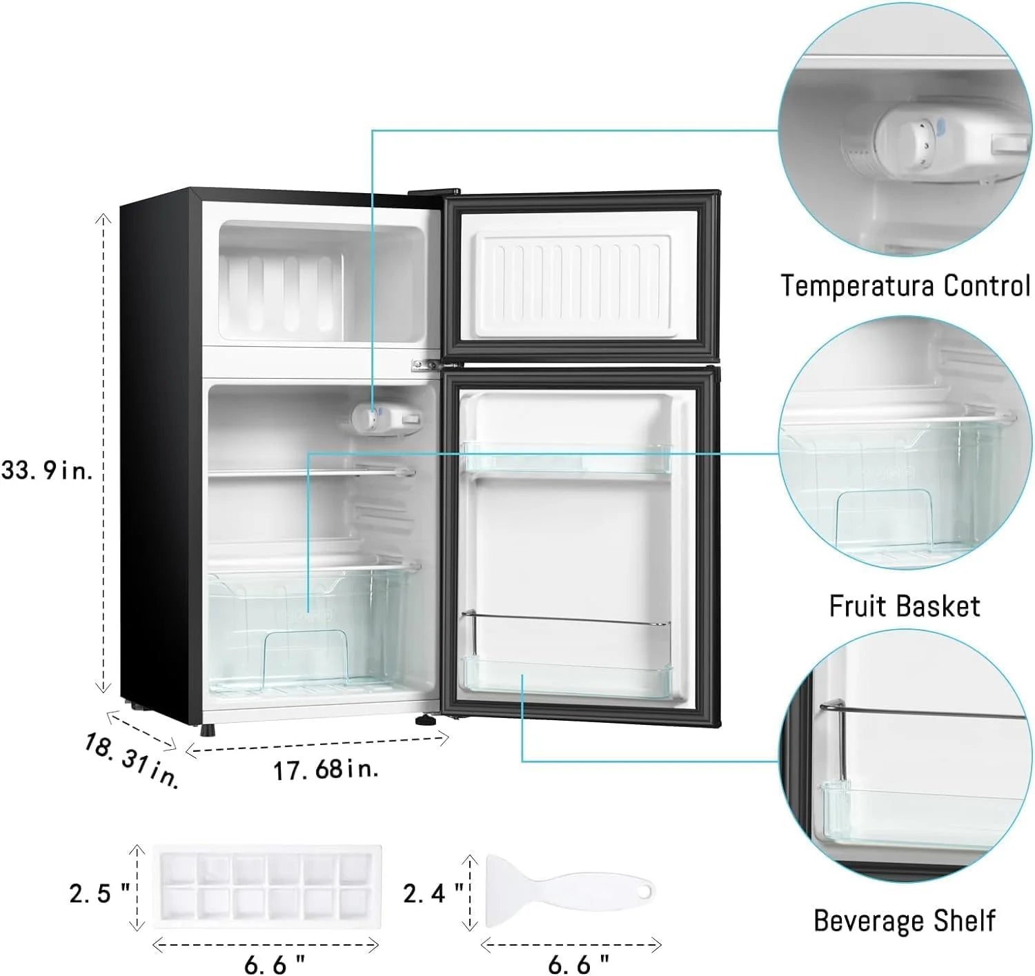 Kcpolre Pink Mini Fridge with Freezer 3.2 Cu.ft Refrigerators, Adjustable Glass Shelves, Quiet Dual Door Dorm Fridge for Bedroom, College, Office
