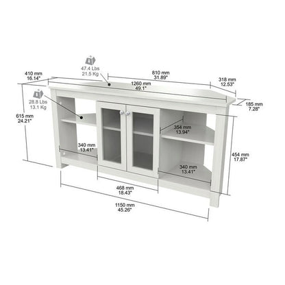 Inval Corner Laminate 60° TV Stand with Glass Doors, White