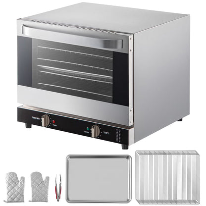 VEVOR Commercial Convection Oven,21L/19Qt,Quarter-Size Conventional Oven Countertop,1440W 3-Tier Toaster with Front Glass Door,Electric Baking Oven with Trays Wire Racks Clip Gloves