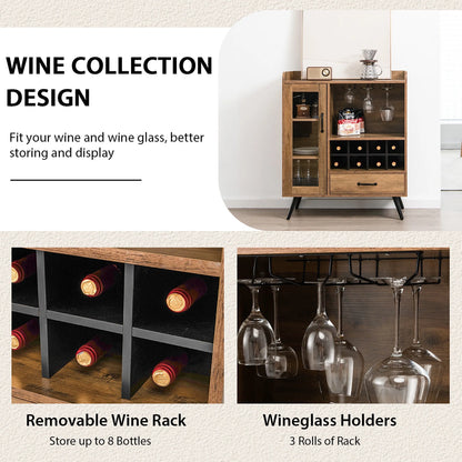 Gymax Liquor Bar Cabinet Storage Buffet Sideboard Credenza w/Wine Rack & Glass Holder
