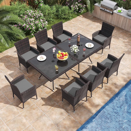 ALAULM 5 Pieces Patio Dining Set Outdoor Rattan Furniture with Square Glass Tabletop 4 Chairs with Cushions for Patio, Backyard Outdoor Kitchen Lawn & Garden Blue