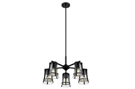 OVE Decors Joakim 5-Light Chandelier With Black Finish Metal Glass Dome