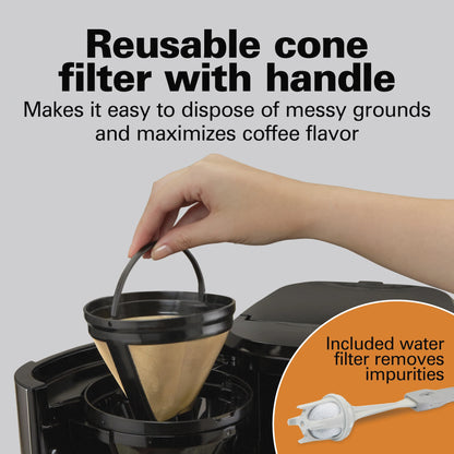 Hamilton Beach Front Fill 14-Cup Programmable Drip Coffee Maker Machine with Glass Coffee Pot, Cafetera, Black