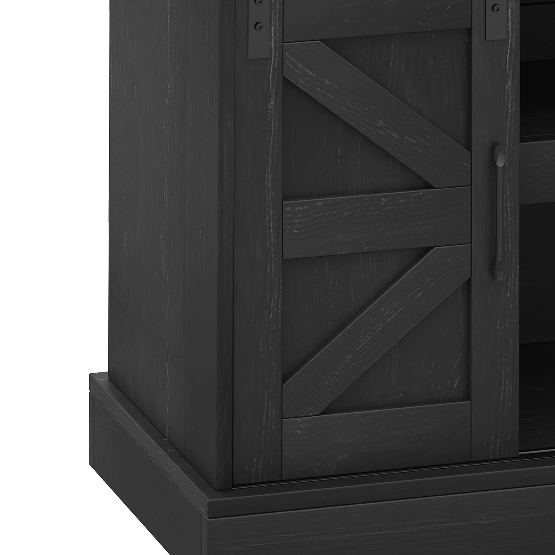 Uforic 47" Farmhouse Coffee Bar Cabinet, Buffet Sideboard with Power Outlets, Wine Glass Rack, Black Oak