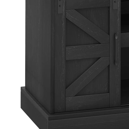 Dextrus 47" Farmhouse Coffee Bar Cabinet,Buffet Cabinets with Power Socket, Wine Glass Rack, Barn Door for Kitchen Black
