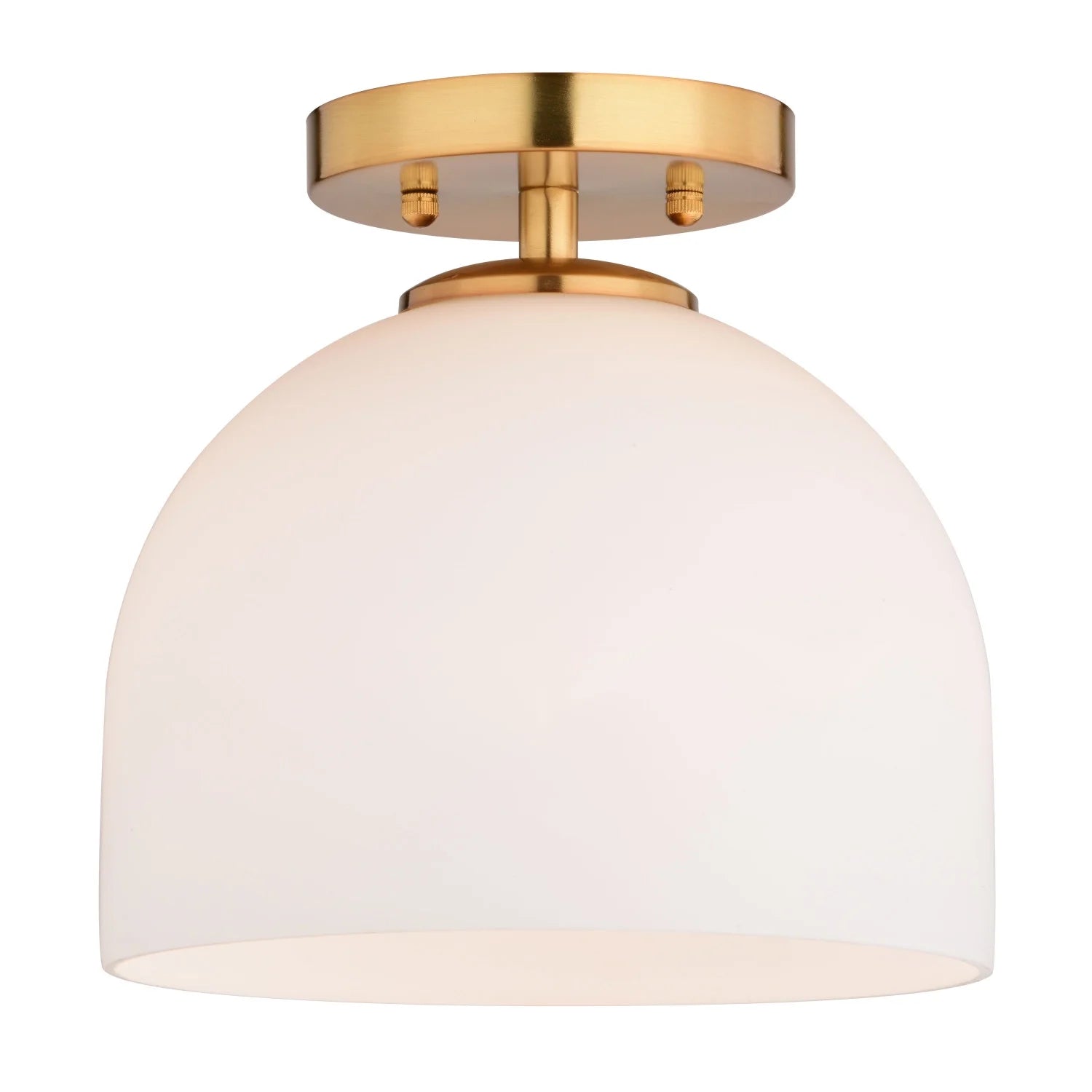 Shelby 9.25-in W Gold Brass Transitional Semi Flush Mount Ceiling Light White Glass