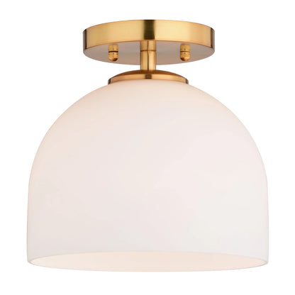 Shelby 9.25-in W Gold Brass Transitional Semi Flush Mount Ceiling Light White Glass
