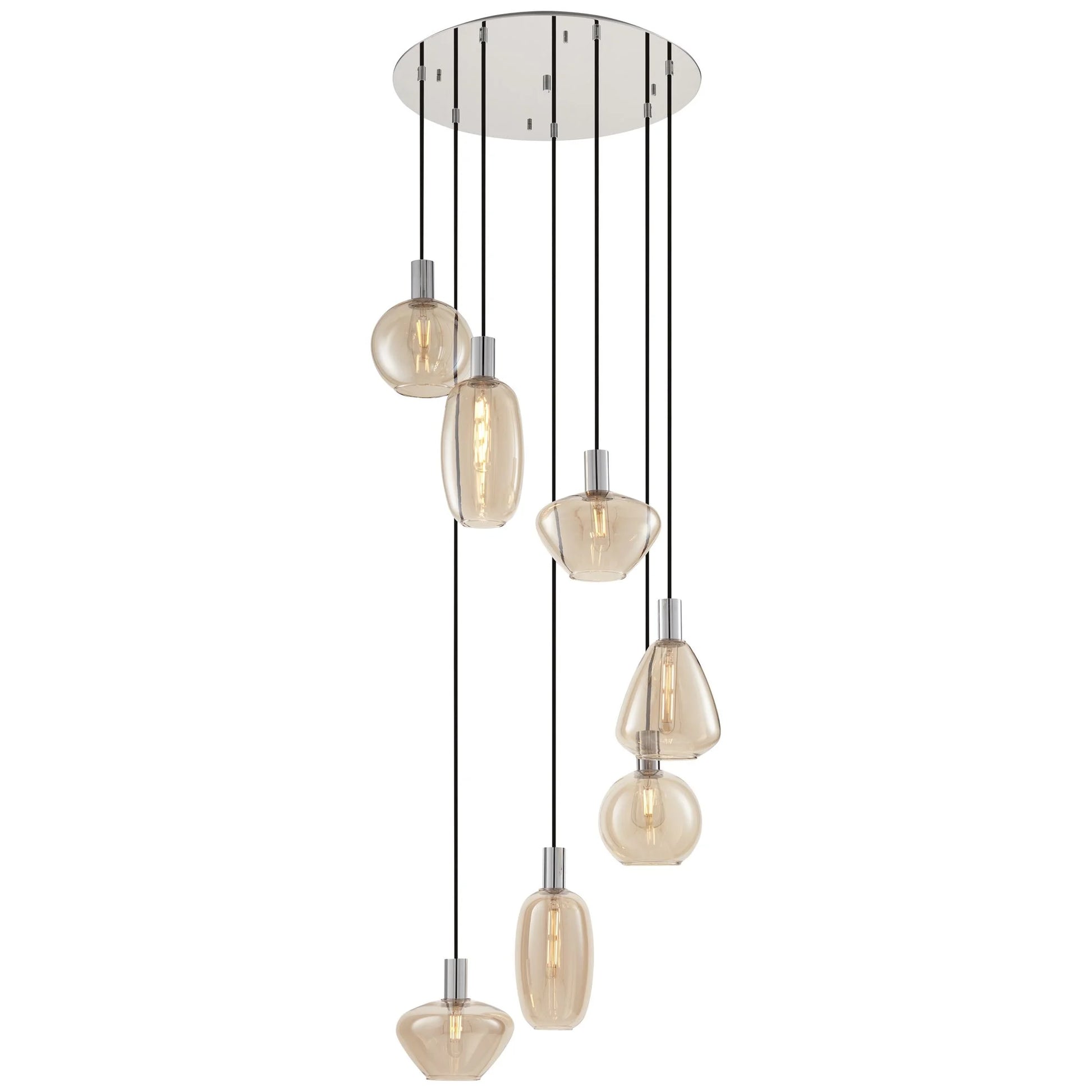 Possini Euro Design Myriad 23 3/4" Modern Pendant Chandelier Ceiling Light Fixture Dining Room Over Table 6-Light Chrome Finish Cognac Glass