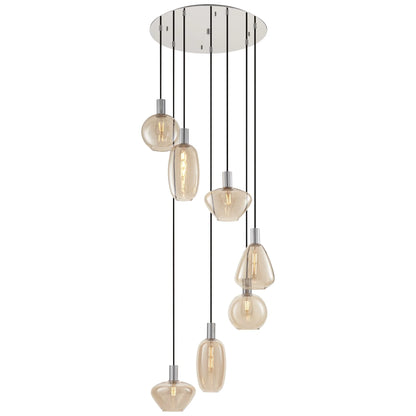 Possini Euro Design Myriad 23 3/4" Modern Pendant Chandelier Ceiling Light Fixture Dining Room Over Table 6-Light Chrome Finish Cognac Glass