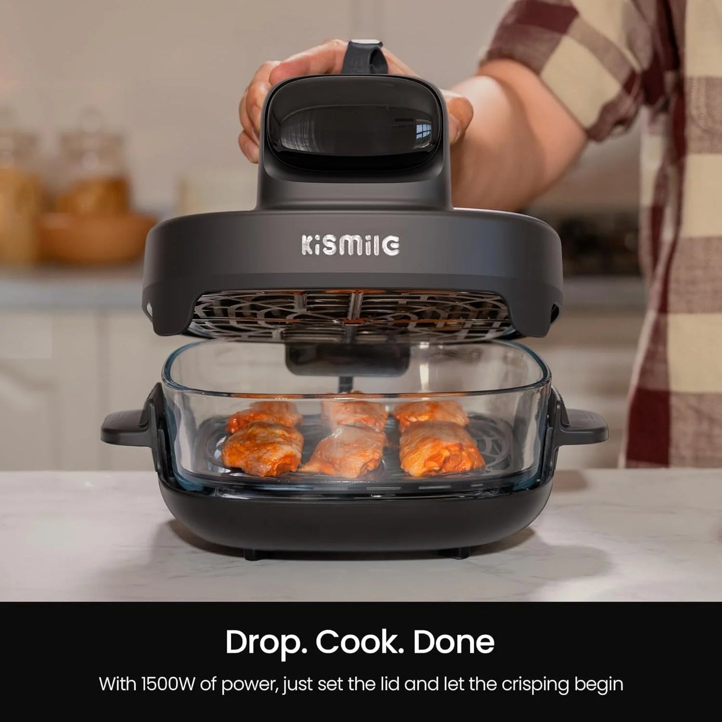 Kismile 5-in-1 Portable Glass Multifunctional Air Fryer with 360° Visualization, 2 Sizes 2.6QT/4.7QT with Lids, 1500W, Refrigerator& Dishwasher Safe
