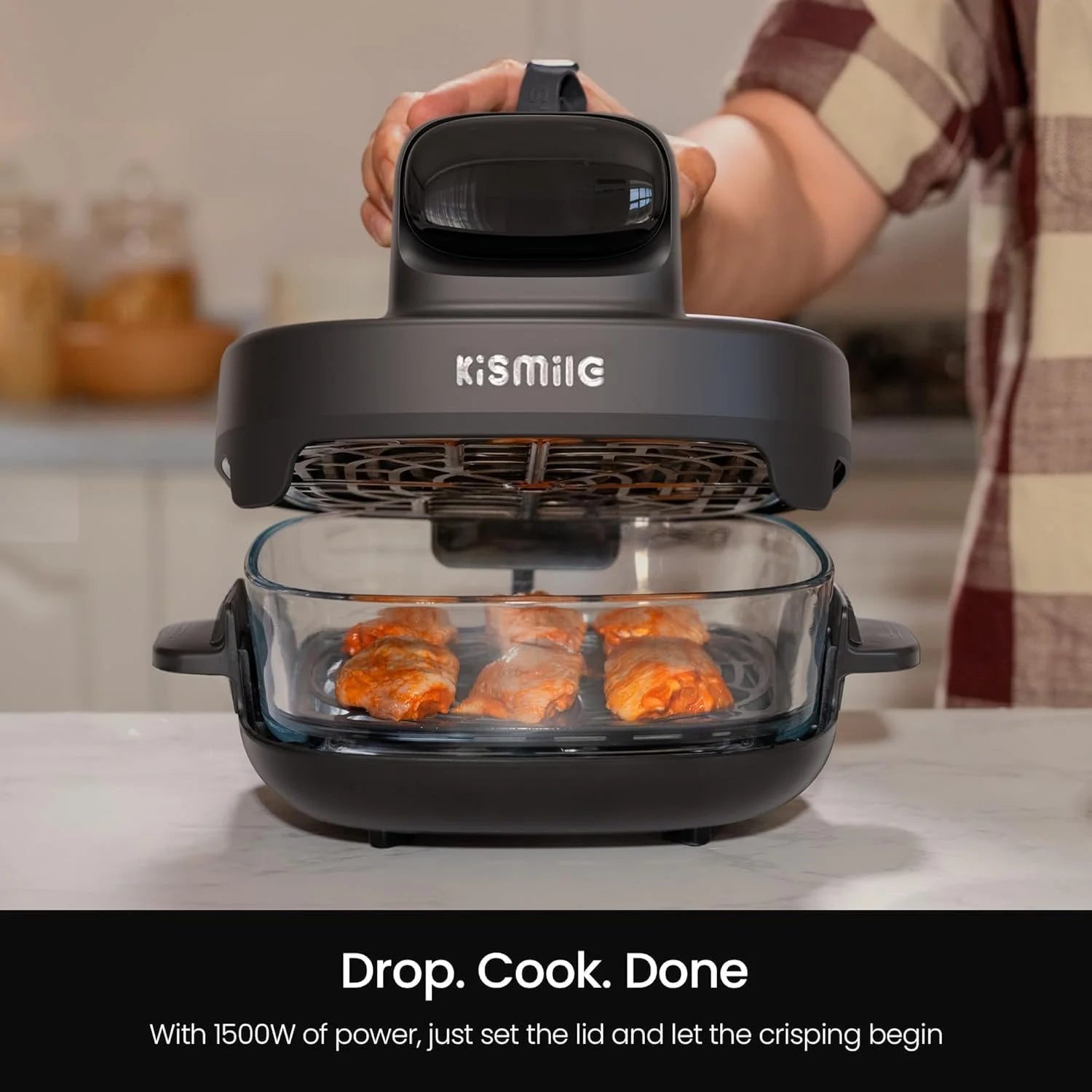 Kismile 5-in-1 Portable Glass Multifunctional Air Fryer with 360° Visualization, 2 Sizes 2.6QT/4.7QT with Lids, 1500W, Refrigerator& Dishwasher Safe