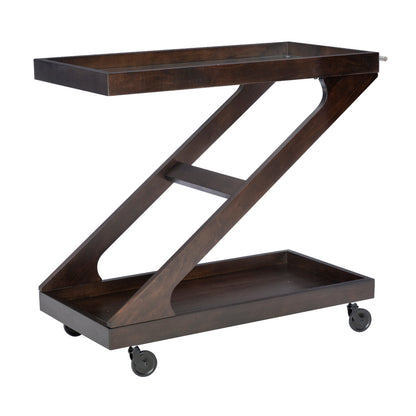 Powell Thornton 2-Tier Z-Frame Rolling Bar Cart with Glass Top, Walnut