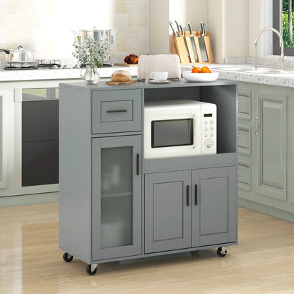 Topbuy Rolling Kitchen Island with Wheels Kitchen Cartwith Drawer and Glass Door Cabinet