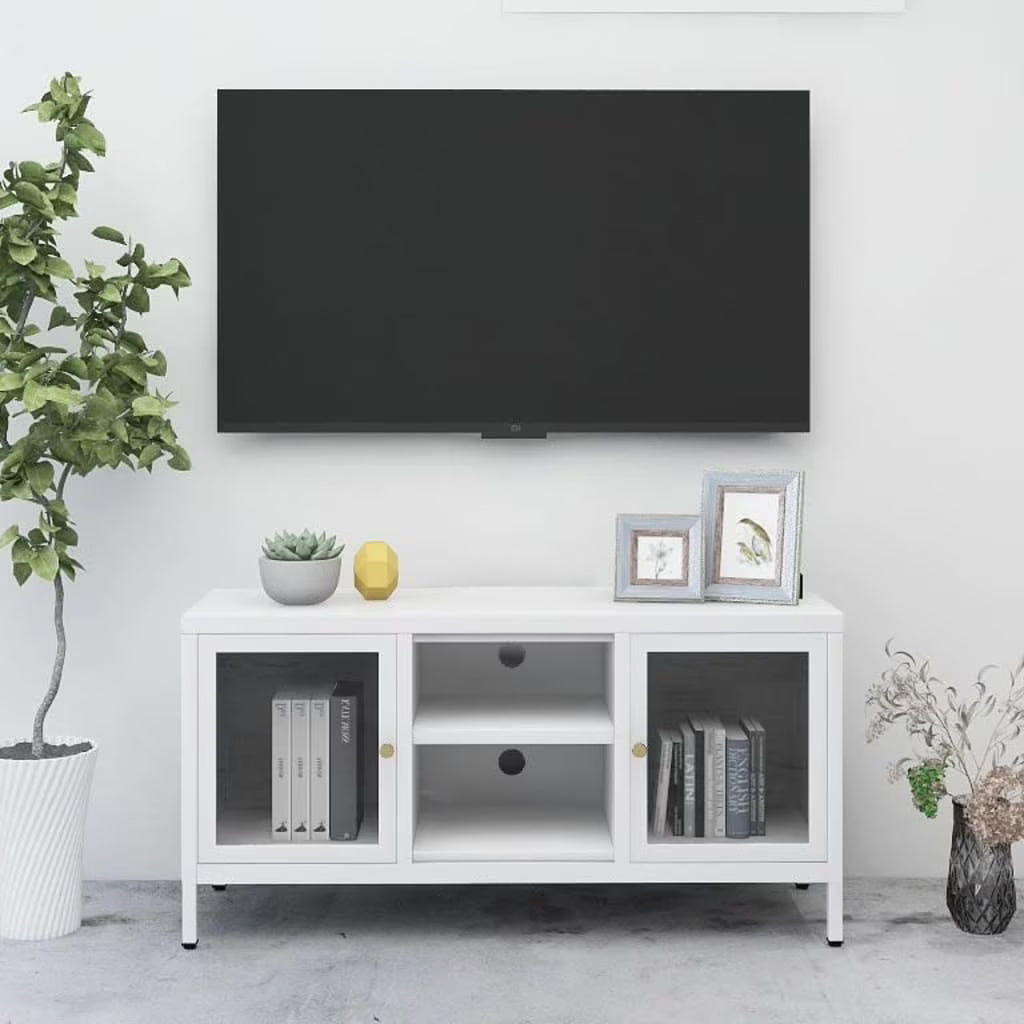 vidaXL TV Stand TV Console Sideboard TV Unit Home Media Unit Steel and Glass