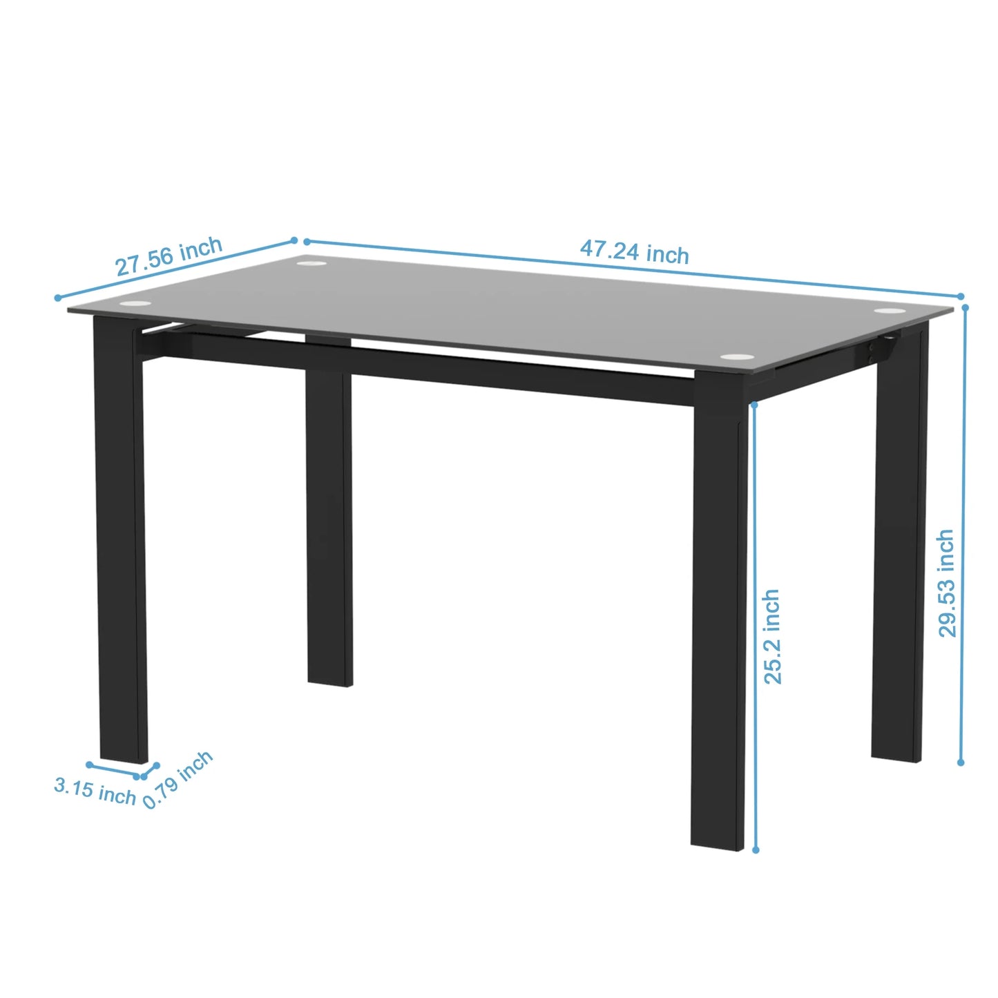 Knubmt Rectangle Tempered Glass Tabletop Dining Table for Home, Dinning Room, Black