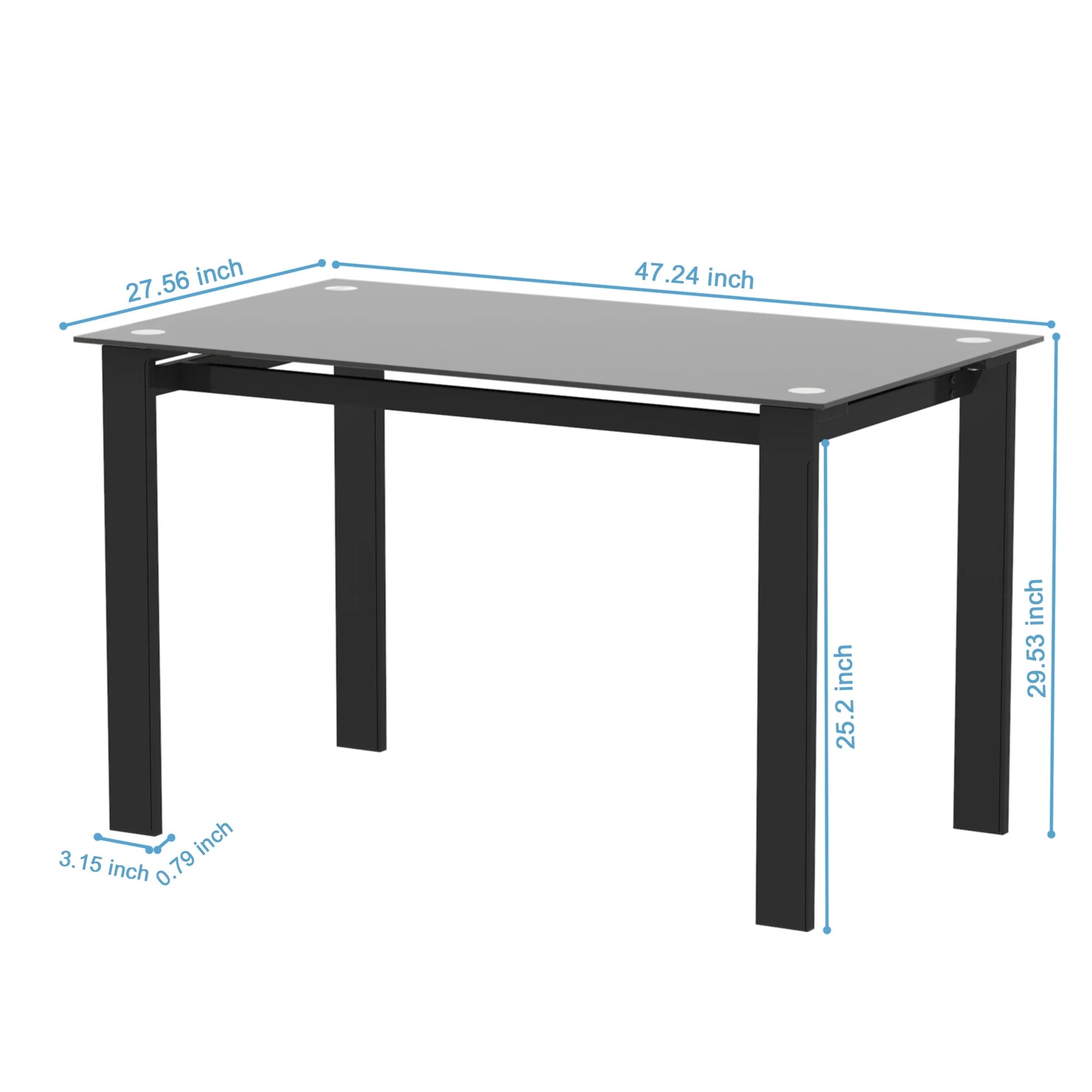 Knubmt Rectangle Tempered Glass Tabletop Dining Table for Home, Dinning Room, Black