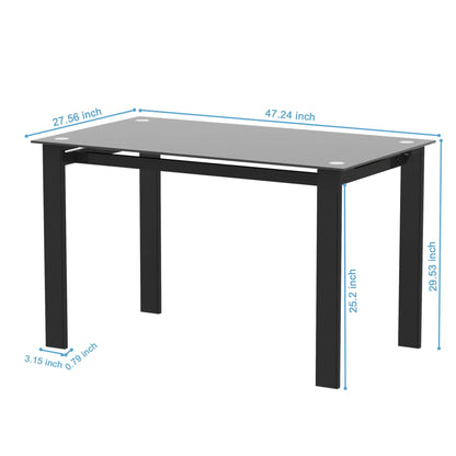 Knubmt Rectangle Tempered Glass Tabletop Dining Table for Home, Dinning Room, Black