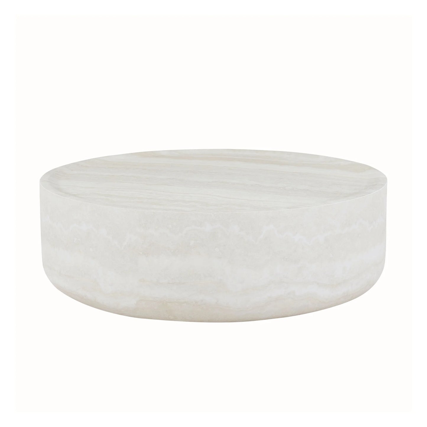 31.49'' Round Coffee Table with Marble Texture, Modern Low Drum Circle Fiberglass Coffee Table, Side Table Accent Table for Living Room, Outdoor, No Need Assembly, Marble