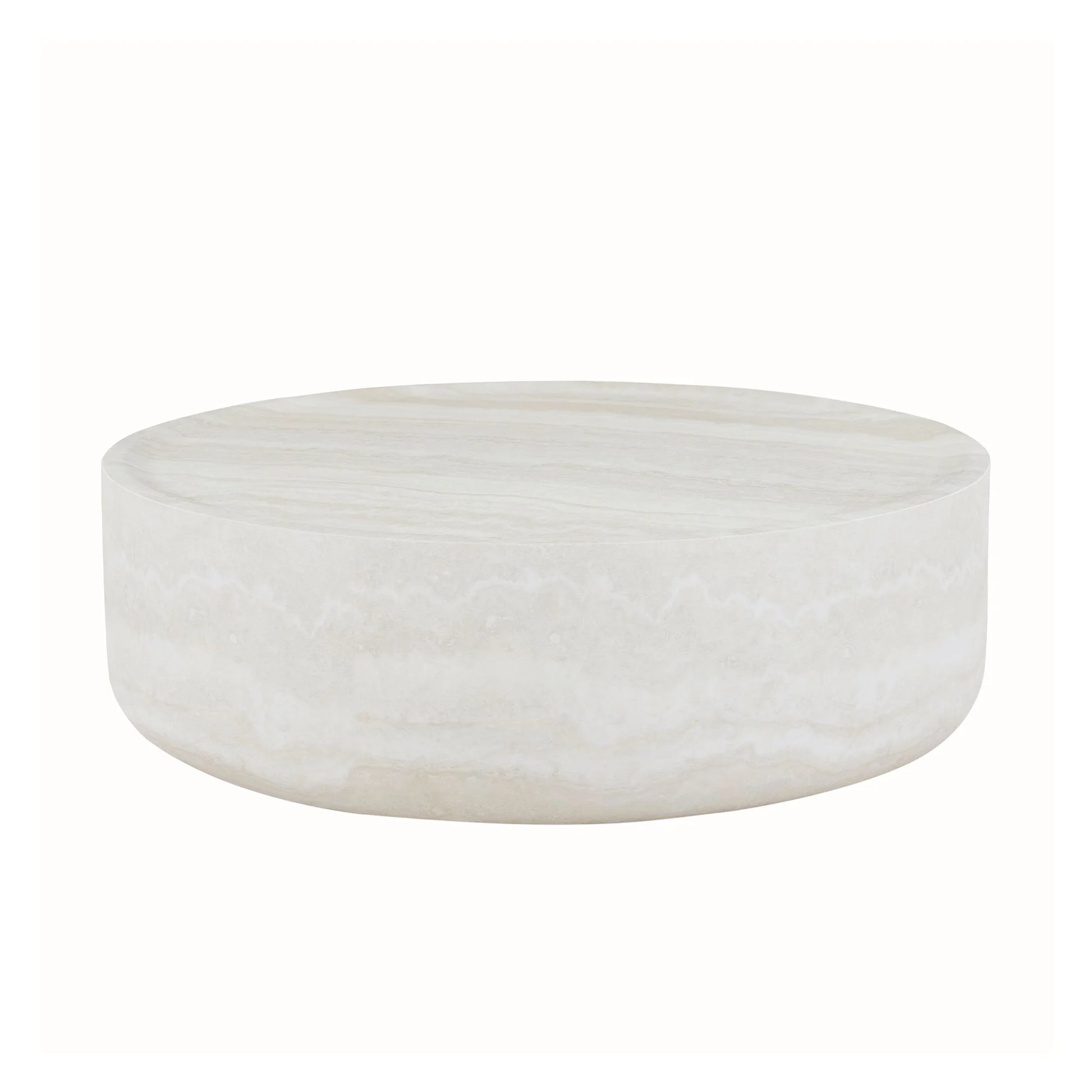 31.49'' Round Coffee Table with Marble Texture, Modern Low Drum Circle Fiberglass Coffee Table, Side Table Accent Table for Living Room, Outdoor, No Need Assembly, Marble