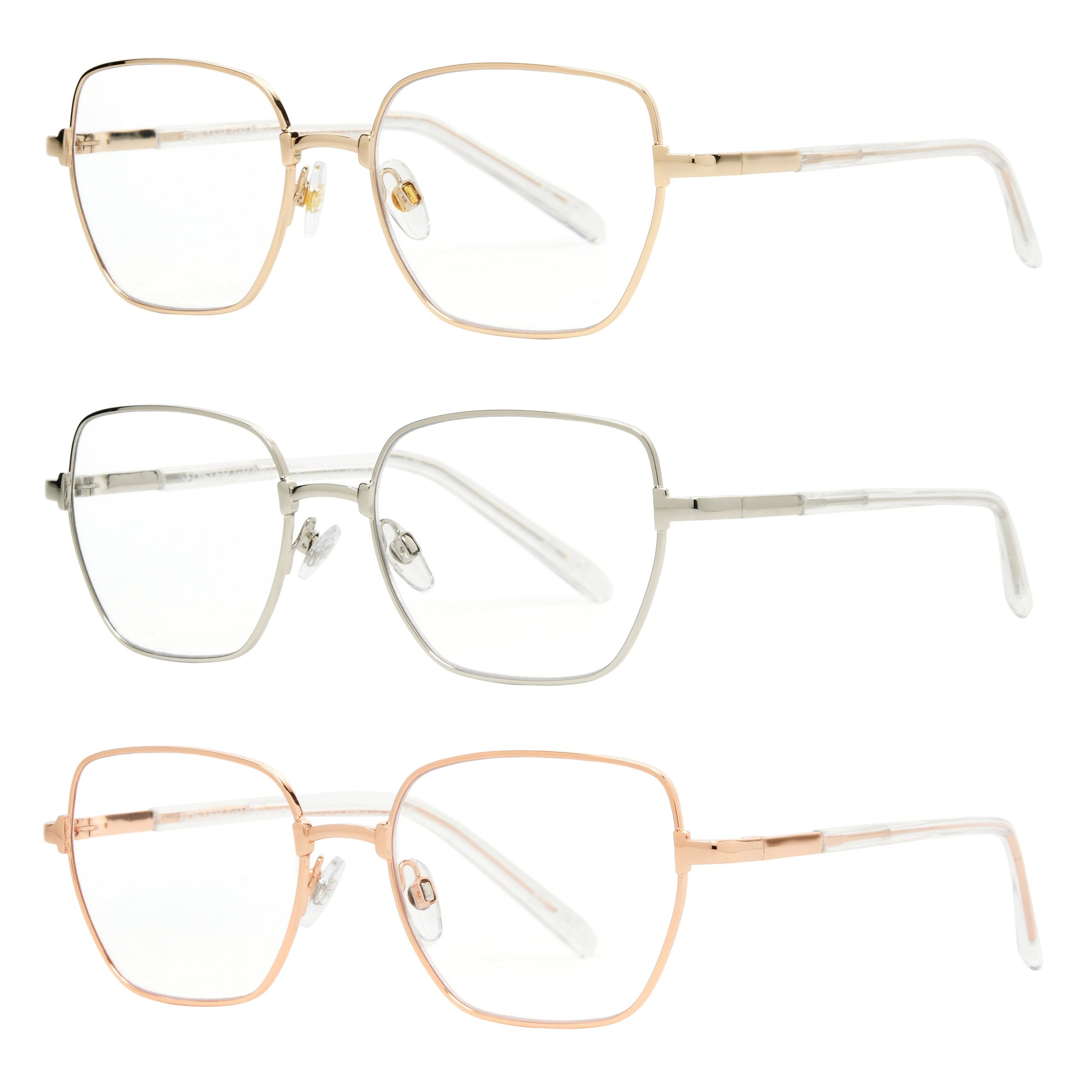 Design Optics by Foster Grant #827 Metal Geo Style Reading Glasses, 3-pack