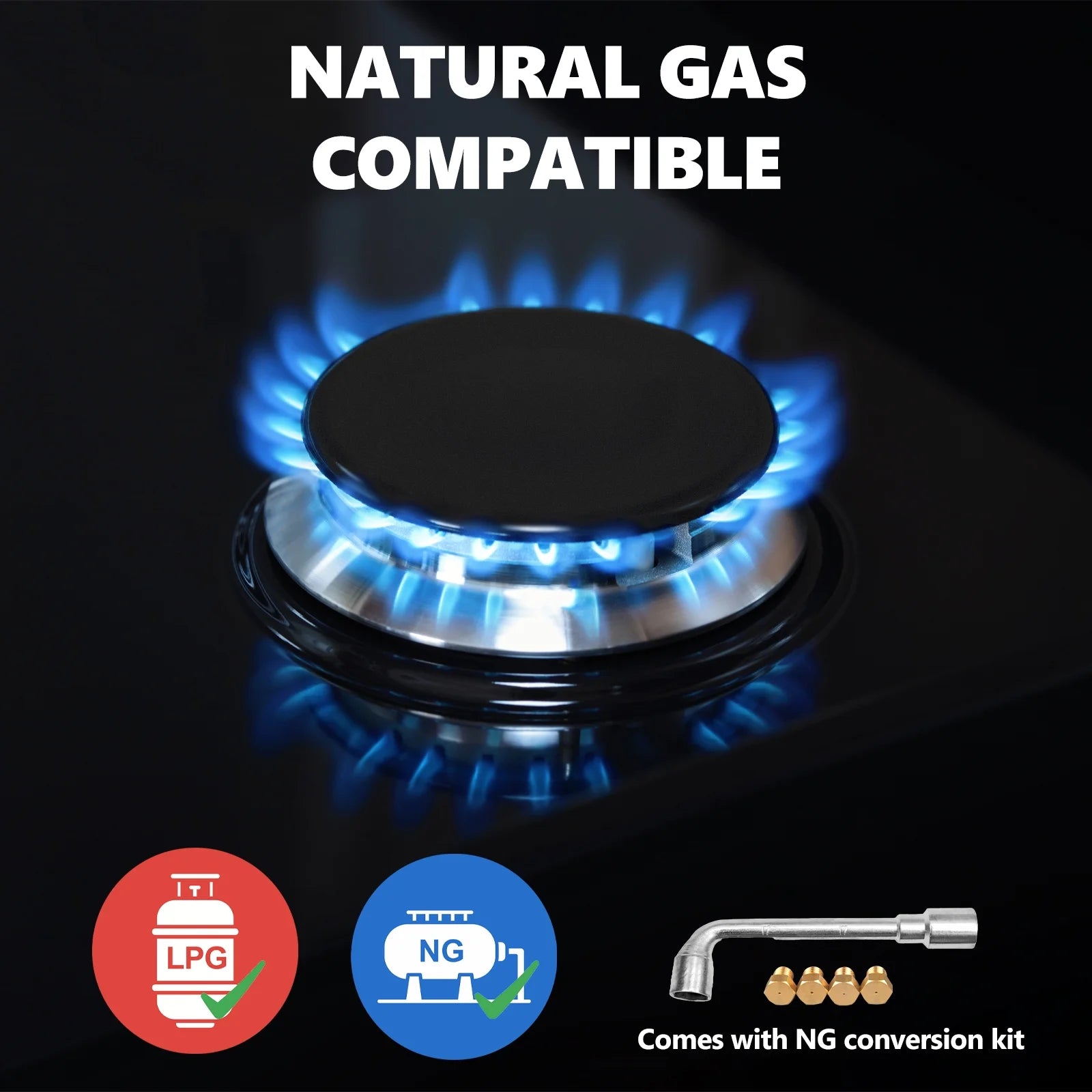 GRACEALL 4 Burner Gas Stove Cooktop 24in, Glass Top Built-in Gas Burner Hob, NG/LPG Compatible or use with Propane or Neutral Gas